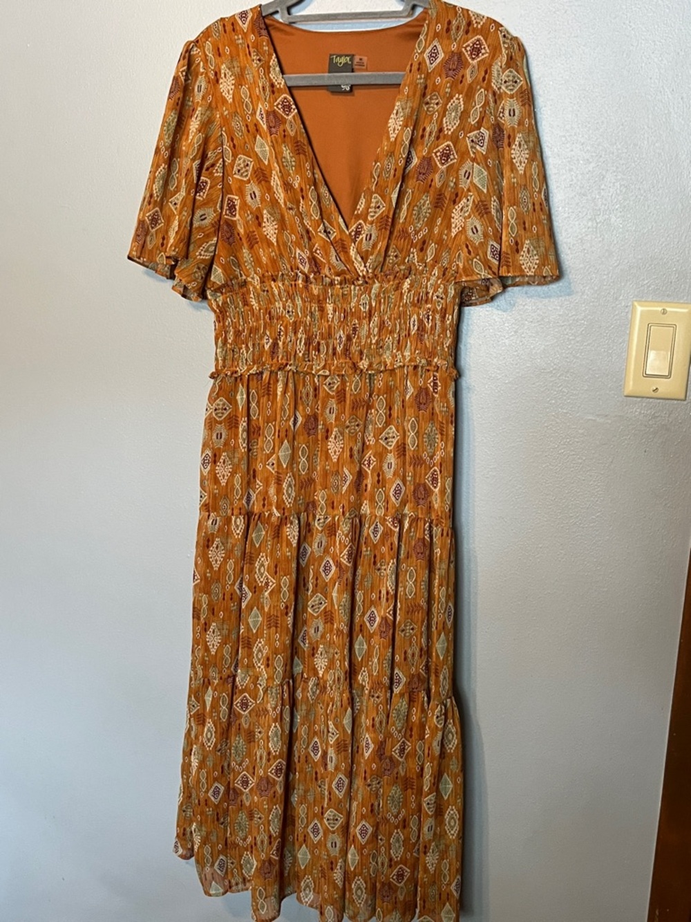 Taylor Rust Printed Tiered Maxi Dress